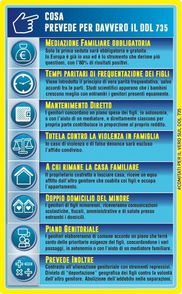 DDL735 affido condiviso, mantenimento diretto e bigenitorialità
