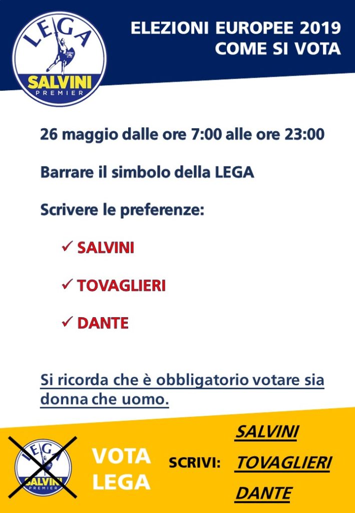 Elezioni Europee 2019 Salvini Tovaglieri Cattaneo