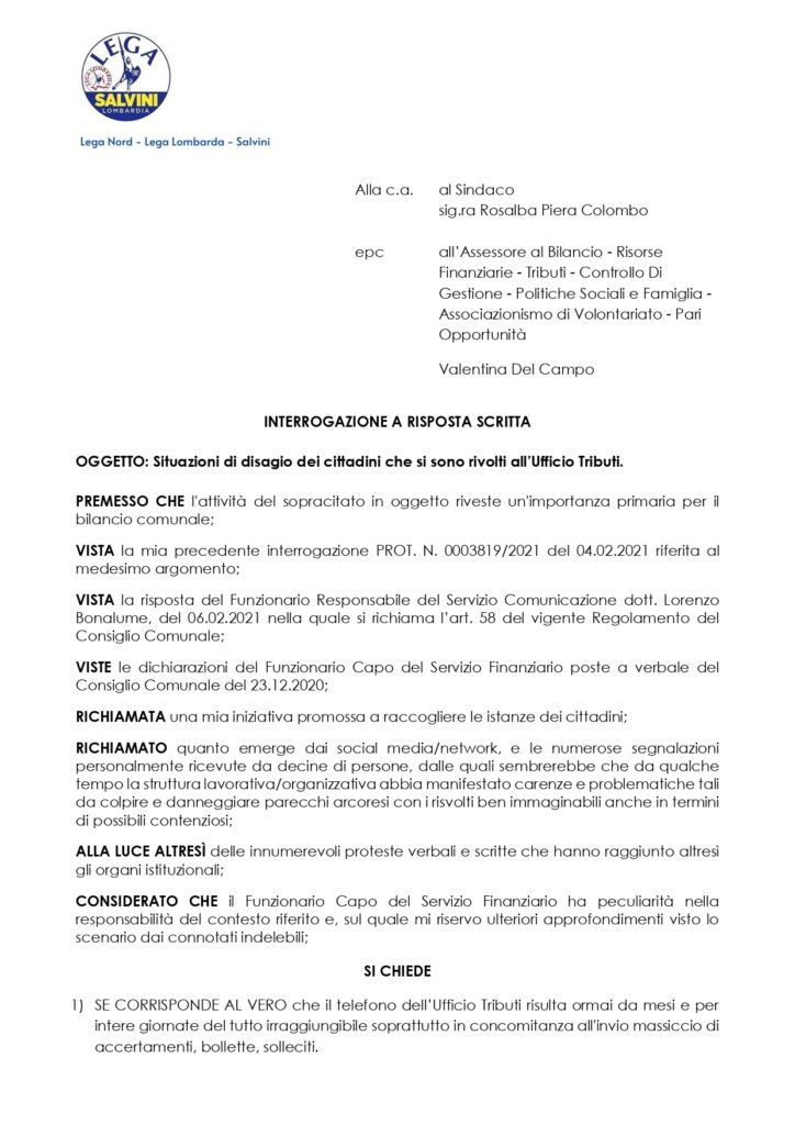 Ufficio Tributi - situazione di disagio dei cittadini